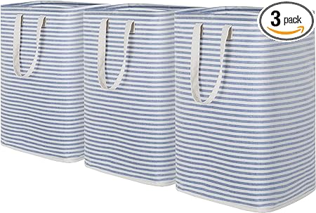 Lifewit 72L Freestanding Laundry Hamper, Collapsible Waterproof Large Laundry Basket with Easy Carry Extended Handles for Clothes, Towels, Toys, Blue, 3 Packs