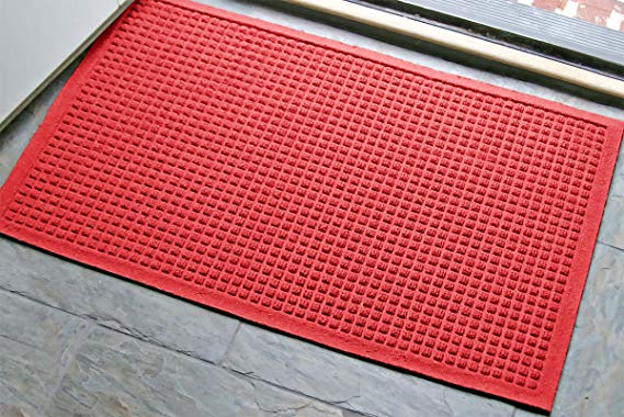 WaterHog Fashion Commercial-Grade Entrance Mat, Indoor/Outdoor Charcoal Floor Mat 3' Length x 2' Width, Solid Red by M A Matting