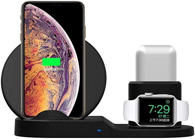 Wireless Charging Pad 3 in 1,Wireless Charging Stand Compatible with iPhone X/Xs Max/XR/Samsung S10 /S9 /Note 8,Wireless Charging Station Compatible with iwatch Series 1/2/3/4  Airpods