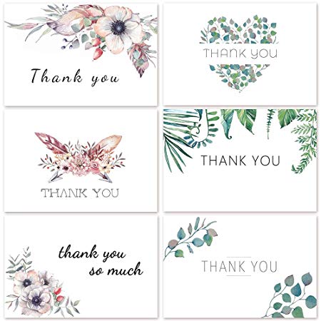 D-FantiX 48 Floral Thank You Cards, Thank You Notes Gift Cards Bulk Thank You Cards for Graduation, Wedding, Bridal, Baby Shower, 12 Designs Blank Inside 4x6 inch, with 48 White Envelopes and Stickers