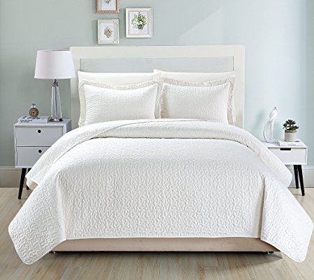 Chezmoi Collection Colin 3-piece Cotton Quilted Bedspread Coverlet Set (King, White)