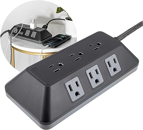GE UltraPro 9-Outlet Surge Protector, 8ft Braided Cord Power Strip Surge Protector, Surge Protector Power Strip, 2480 Joules, Black, 73774