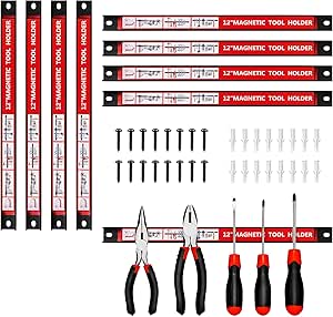 12'' Magnet Tool Holders Storage Organizer, 6 Pack Wall Mount Magnetic Tool Strips, Metal Magnet Tool Organizer Bars for Garage, Kitchen, Workshop (Mounting Screws Included)