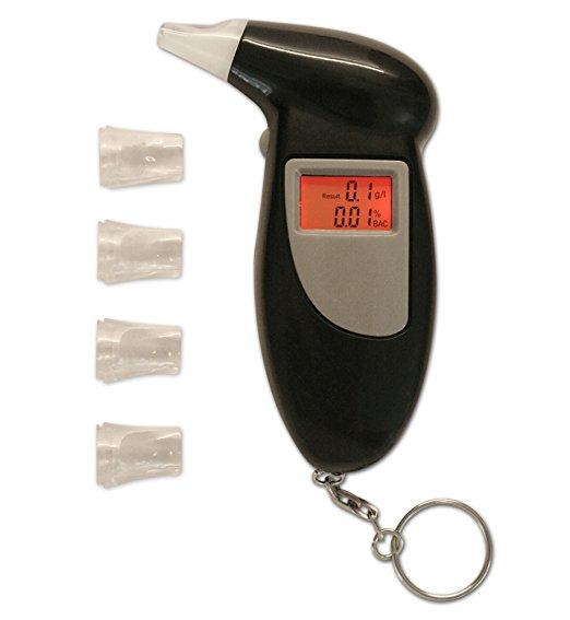 Professional Breathalyzer Keychain by Emerywood: Alcohol Tester Red Backlit Breath Analyzer Portable High-Precision Breathalyzer with LCD Display and Replacement Mouthpieces