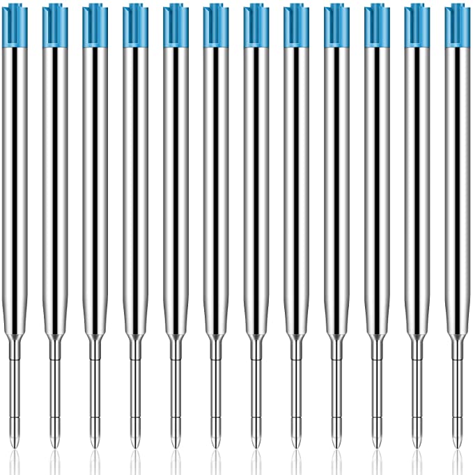 12 Pieces Replaceable Ballpoint Pen Refills Medium Point Metal Refill Smooth Writing Pen Refills 1.0 mm Replacement Gel Ink Refills for Retractable Ballpoint Pen School Office Supplies (Blue)