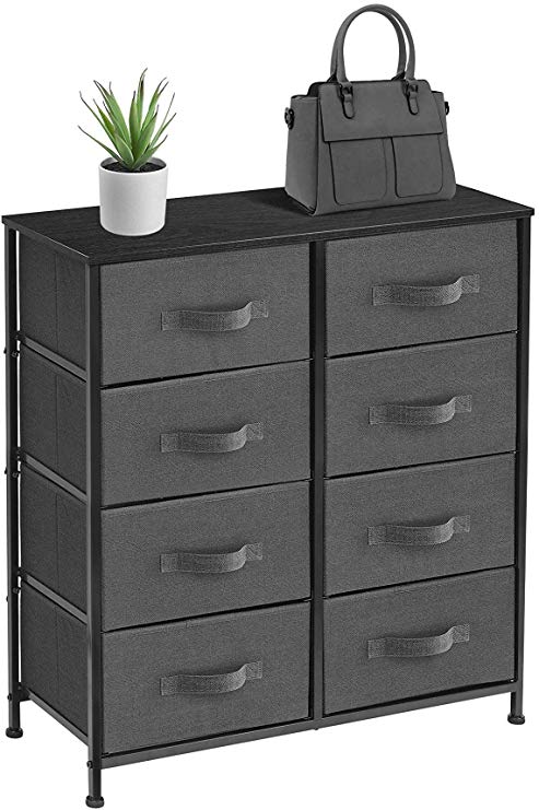 Sorbus Dresser with 8 Drawers - Furniture Storage Chest Tower Unit for Bedroom, Hallway, Closet, Office Organization - Steel Frame, Wood Top, Easy Pull Fabric Bins (8 Drawer, Black/Charcoal)