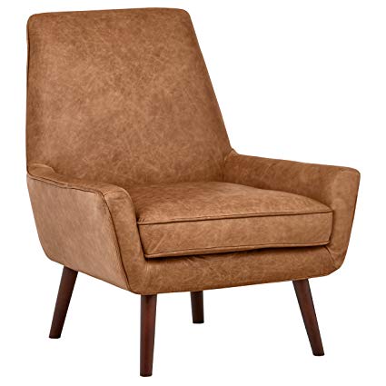 Rivet Jamie Leather Mid-Century Modern Low Arm Accent Chair, 31"W, Cognac