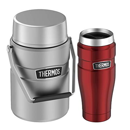 Thermos Stainless King Travel Tumbler 16 oz and Big Boss 47 oz Food Jar Bundle