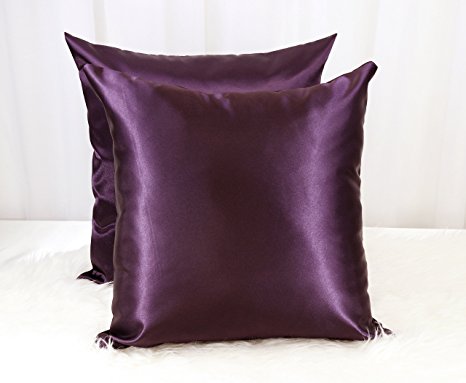 Creative 18"x18" Colorful Shiny Poly Satin Throw Pillow Cover(Pack of 2 ), Eggplant