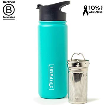 The Tea Spot, Double-Walled Mountain Tea Tumbler, Insulated Stainless Steel Tumbler with removable tea infuser for hot and cold brewing, Water infuser (Turquoise Lake, 16 oz)