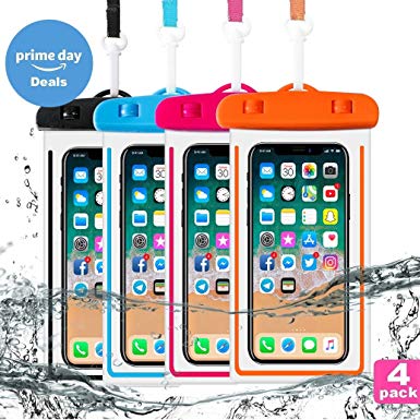 4-Pack Universal Waterproof Case,IPX8 Waterproof Phone Pouch Dry Bag for iPhone X/8/8plus/7/7plus/6s/6/6s plus Samsung galaxy s8/s7 Google Pixel HTC10 (Blue)