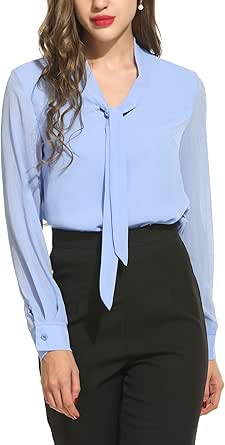 ACEVOG Chiffon Blouses for Women Dressy Bow Tie Neck Long Sleeve Work Shirt Formal Casual Wear