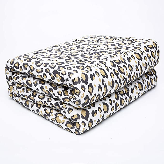 Sleepymoon Weighted Blanket| for Adult Kids| Twin Queen/Full King Size| Breathable Organic Sensory Heavy Blanket Cooling with Glass Beads for Better Sleep (60''×80'' 25lbs, Leopard Print)