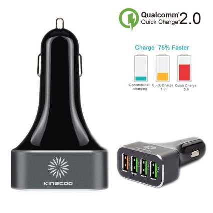 Car Charger, KINGCOO Quick Charge 2.0 54W 4 Ports USB Rapid Turbo Car Charger for Samsung Galaxy S7 edge / S7,iPhone 6S / 6S Plus / iPhone SE,iPad Pro / iPad Air 2, LG G5, HTC 10, Huawei P9