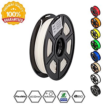 SUNLU 3D Printer Filament Flexible PLA 1.75mm, Dimensional Accuracy  /- 0.03mm, 0.5KG Spool, white