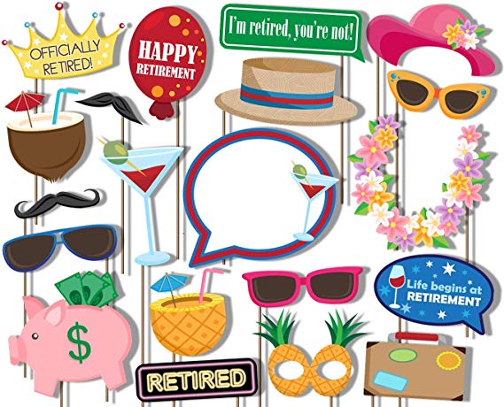Birthday Galore Retirement Photo Booth Props Kit - 20 Pack Party Camera Props Fully Assembled