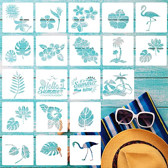 20 Pieces Stencils for Painting Reusable Animal Plant Music Stencil Spring Summer Fall Winter Stencil Template, DIY Stencils for Painting on Wood Canvas Christmas Decor (Leaves Style)