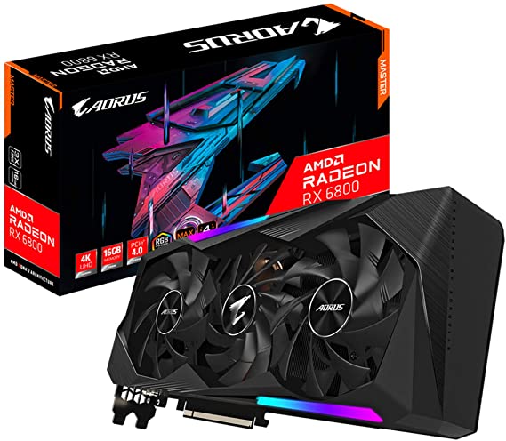 AORUS Radeon RX 6800 Master 16G Graphics Card, MAX-Covered Cooling, 16GB 256-bit GDDR6, GV-R68AORUS M-16GD Video Card