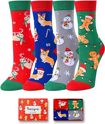 HAPPYPOP Funny Christmas Socks for Kids, 4 Pack Holiday Socks, Boys Girls Christmas Gnome Gifts Secret Santa Gifts