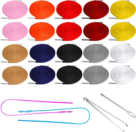 20 Pieces Drawstring Cords Replacement Drawstring Rope with 4 Pieces Drawstring Easy Threader for Sweatpants Shorts Pants Shoe Laces, Multicolors, 51 Inch