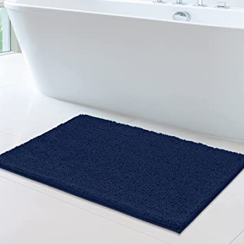 MAYSHINE 60x100 cm Navy Blue Non-slip Bath Mat Chenille Bathroom Rug Machine-washable Anti-slip Shower Water Absorbent Soft Microfibers