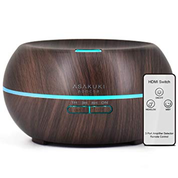 ASAKUKI Essential Oil Diffuser with Remote Control, 500ml Cool Mist Humidifier, 16 Hours Operation Aroma Diffuser with Waterless Safety Switch & 14 LED Colors