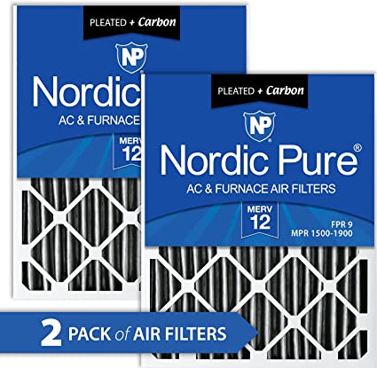 Nordic Pure 20x20x4PM12C-2 Pleated MERV 12 Plus Carbon AC Furnace Filters (2 Pack), 20x20x4"