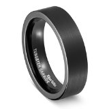 Sale King Will 6mm Tungsten Ring Flat Top Black Brushed Finish Wedding Band