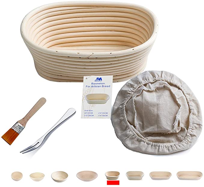 Banneton Proofing Basket 8" Oval Banneton Brotform for Bread and Dough [Free Brush] Proofing Rising Rattan Bowl(400g Dough)   Free Liner   Free Bread Fork