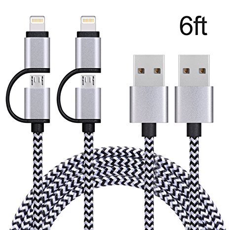 Sundix Lightning and Micro USB Cable Nylon Braided Sync and Charging Cable Cord Compatible with iPhone 7/7Plus/6s plus/6s/6 plus/6/5s/5c/5, iPad /iPod, Samsung, HTC, and More(2 Pack 6FT 2in1 Black)