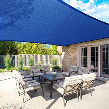 MOVTOTOP 10'x13' Sun Shade Sails Rectangle Canopy Sails Shade, 185 GSM Thicker Outdoor Shade Block 95% UV Keep Cool for Deck, Patio, Pergola, Backyard Outdoor(Blue)