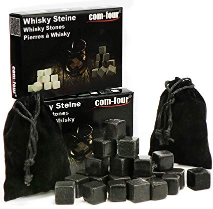COM-FOUR® 24x Whiskey Natural Soapstone Stones - Whiskey Coolers with Fabric Storage Bags - no More Watering Down (Soapstone Gray V1-24 Pieces)