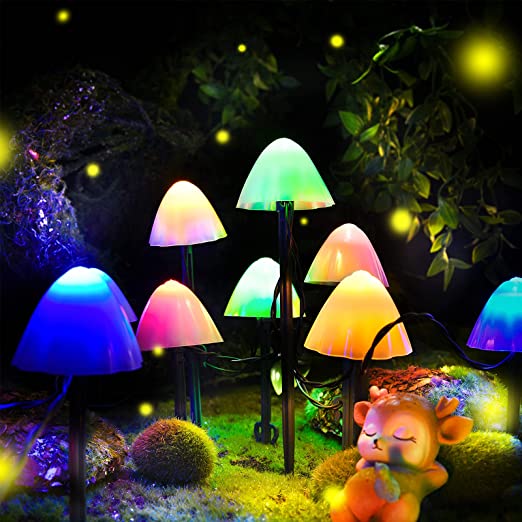 11.5 Feet 10 LED Solar Powered Mushroom Light Mini Mushroom String Lights Outdoor Decorative Fairy String Lights for Garden Patio Yard Pathway Wedding Christmas Holidays (Colorful Light)