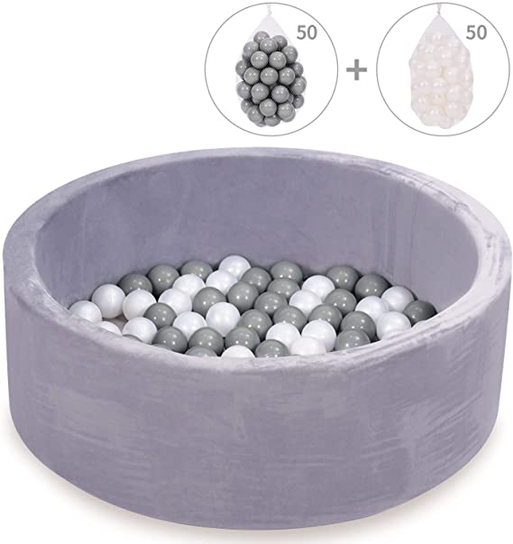 HAN-MM Kids Ball Pit, Kiddie Balls Pool, Stay at Home Toy, Baby Ball Pit, Soft Indoor Outdoor Nursery Baby Playpen, Ideal Gift Play Toy for Children Toddler Infant Boys & Girls, Grey (100 Balls)