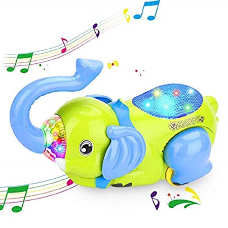 XREXS Musical 360°Tipping Bucket Elephant Car Toy Sensory Toy,Portable Early Learning Electronics Toy Halloween Christmas Birthday Gift