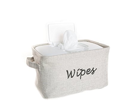 Dejaroo Baby Wipe Storage Bin - Nursery Organizer Caddy - Embroidered Eco-friendly Grey Linen (GREY)