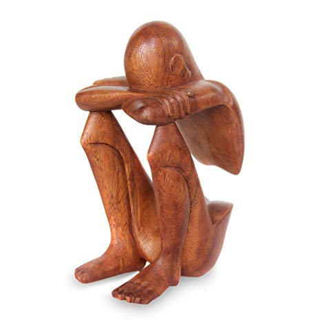 NOVICA 31179 Brown Thought And Meditation Wood Sculpture, 7.75" Tall 'Abstract Rest