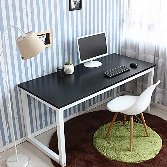 Home and Office Steel frame and Wood Computer Desk,black