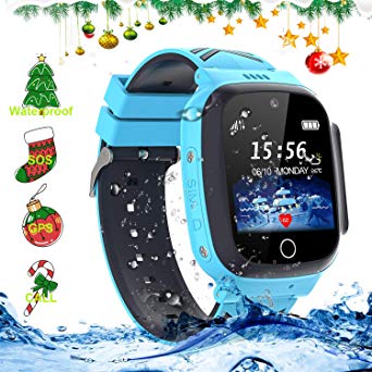 LDB Direct Kids Waterproof Smartwatches,LBS/GPS Tracker SOS Call Voice Chatting Two Way Call Smart Watch Phone with Games Touch Screen for Children 3-12 Girls Boys Christmas Birthday Gift (Blue)