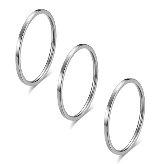 IFUAQZ 3pcs 1mm Stainless Steel Plain Band Knuckle Stacking Midi Rings for Women Girls Comfort Fit