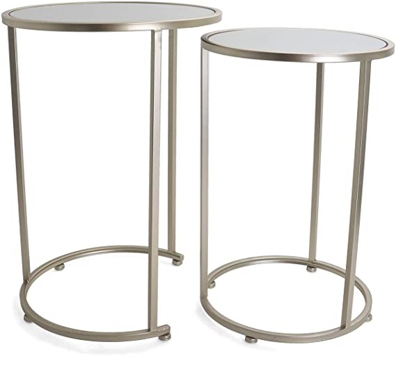 Round End Table Set - Gold End Tables with Mirrored Tops - Nesting Round Accent Tables - Gold and Mirrored Metal Side Tables - Rutledge & King Odessa End Table Set