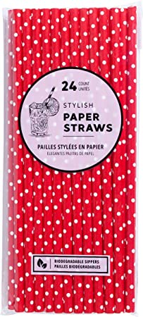 Stylish Biodegradable Paper Straws (24 count per package, red)