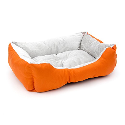 ALEKO PB06OR 20 x 16 x 6 Inch Soft Plush Pet Cushion Crate Bed for Cats and Dogs, Orange