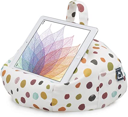 iBeani iPad Pillow & Tablet Cushion Stand - Securely Holds Any Size Tablet, eReader or Book Upto 12.9 inches, Hands Free Comfort at Any Angle on Any Surface - Polka Dot Whitby, by iBeani