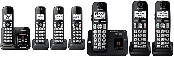 Panasonic Expandable Cordless Phone System with Link2Cell Bluetooth - 4 Cordless Handsets - KX-TGD664M (Metallic Black) & DECT 6.0 Expandable Cordless Phone System - 3 Handsets - KX-TGE433B (Black)