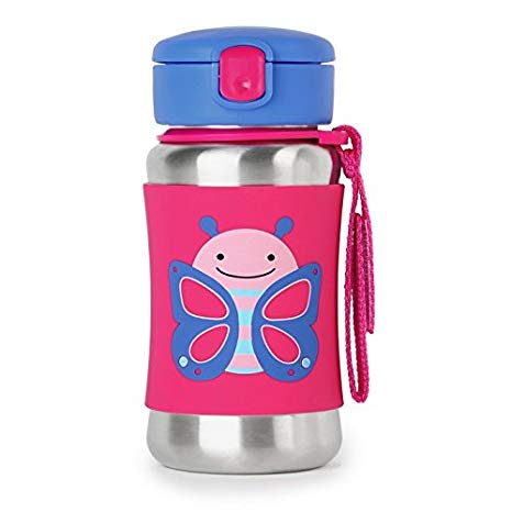Skip Hop Kids Water Bottle With Straw, Stainless Steel Sippy Cup, Butterfly
