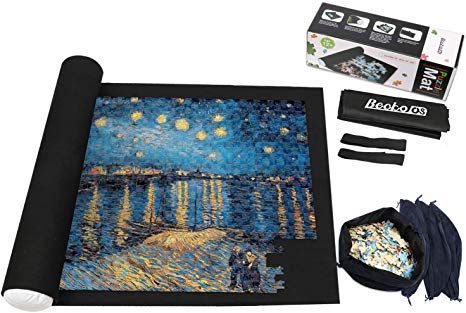Becko Jigsaw Puzzle Roll-up Mat Puzzle Storage Felt Mat for up to 1,500 Pieces, Environmentally Friendly Materials, for Jigsaw Puzzle Players, with Drawstring Storage Bag & 4 Sorting Pouches