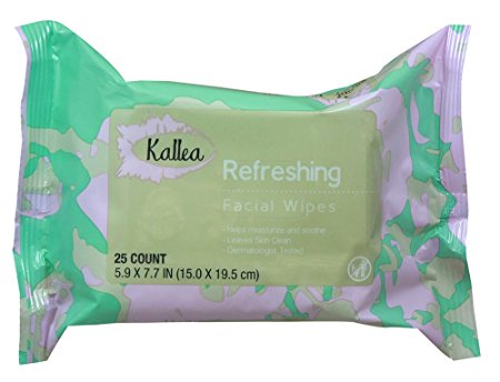 Kallea Refreshing Makeup Remover Towelettes & Facial (Face) Wipes, 25 Count (Pack of 6)