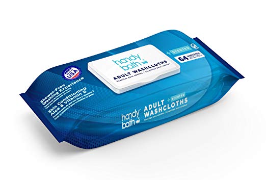 Handybath Incontinence Adult Washcloths with Fresh Scent for Senior Care or Outdoor activities - Extra Large 12 x 9" Towels - Personal Cleaning Wipes with Aloe & Chamomile - Rinse Free - 64 Count Pack