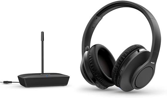 PHILIPS H6005BK/10 Over-Ear TV Headphones Wireless (100 m Range, 18 Hours Play Time, 30 mm Neodymium Drivers, Passive Noise Isolation, Adjustable Headband, Lightweight) Black